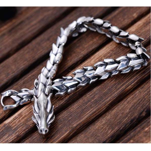 Thai 925 Silver Dragon Link Bracelet Men Vintage Jewelry (059082)