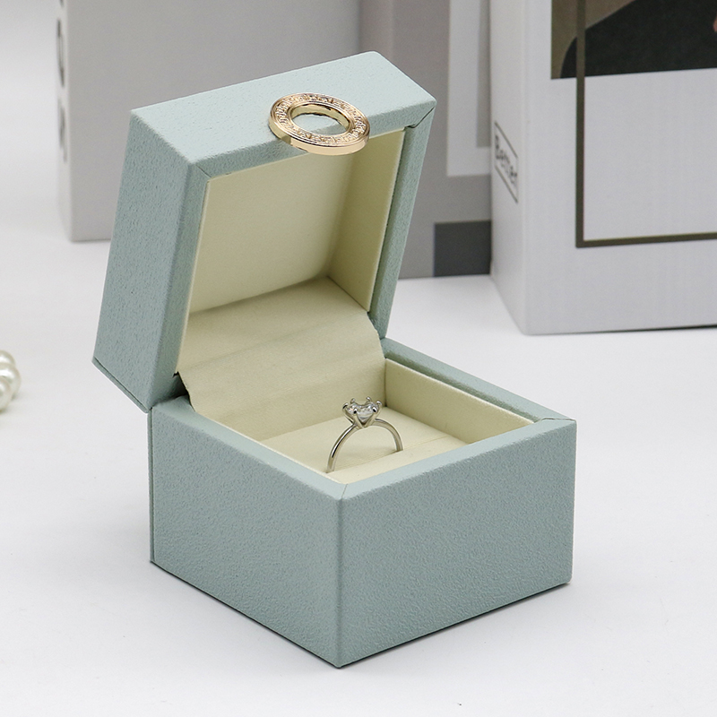 Custom High End PU Leather Jewelry Box Sky Blue Ring Pendant Bracelet Packaging Box