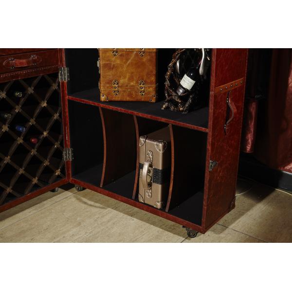 Foldable Red Wine Storage Cabinet Reddish Brown Luxury Top Grain Leather