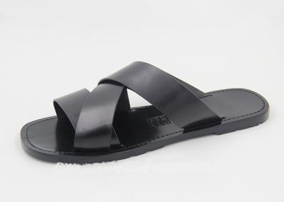 Comfortable Mens Leather Flip Flops Logo Printed Breathable Mens Beach Sandals