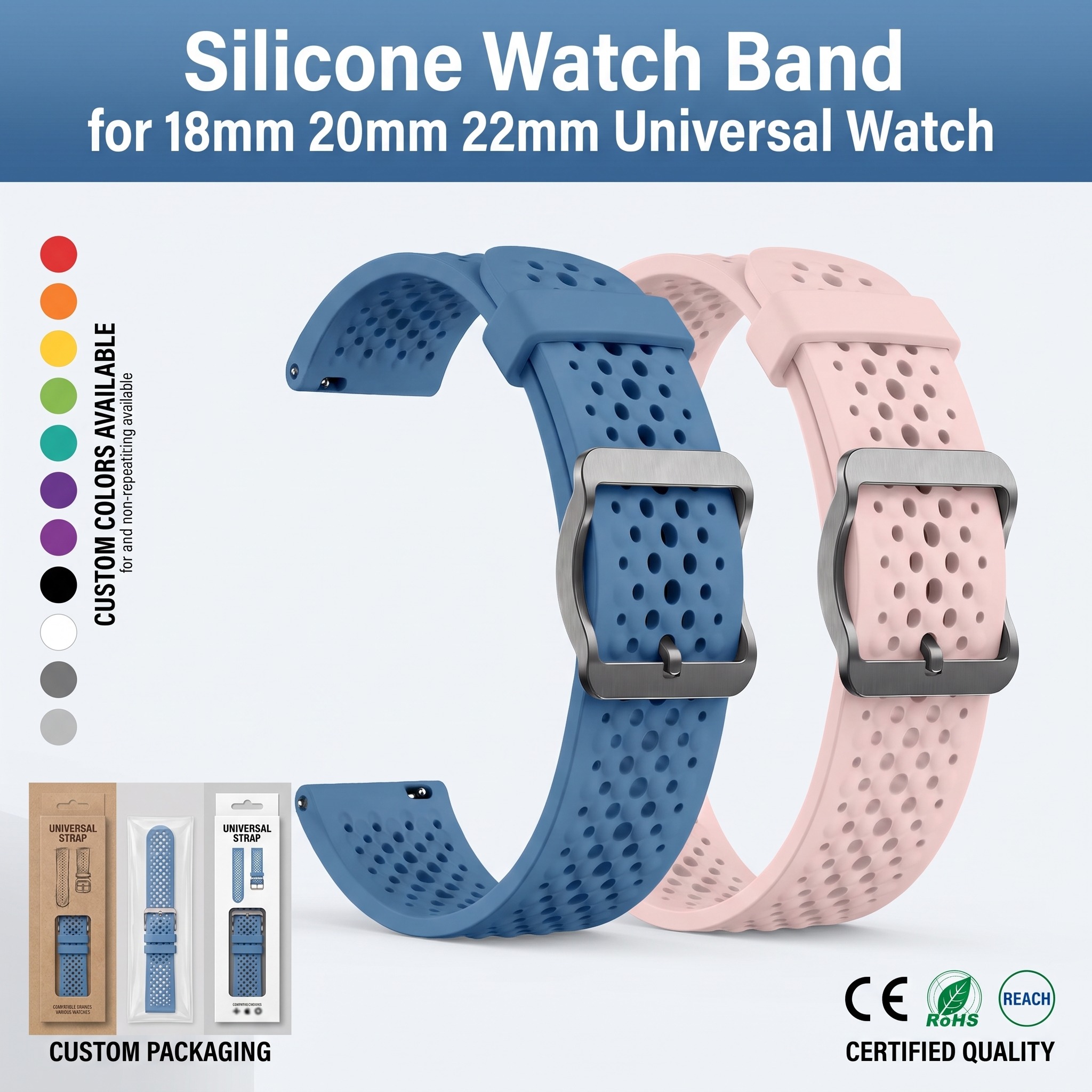 Adjustable Silicone Watch Band 18mm 20mm 22mm Sliding Buckle Strap Universal for Most Smart Watches Trendy Smart Watch Strap