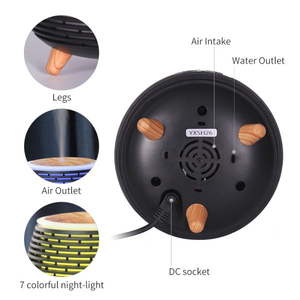 Small Aroma Diffuser 140ml Portable USB Wooden Grain Essential Oil Diffuser