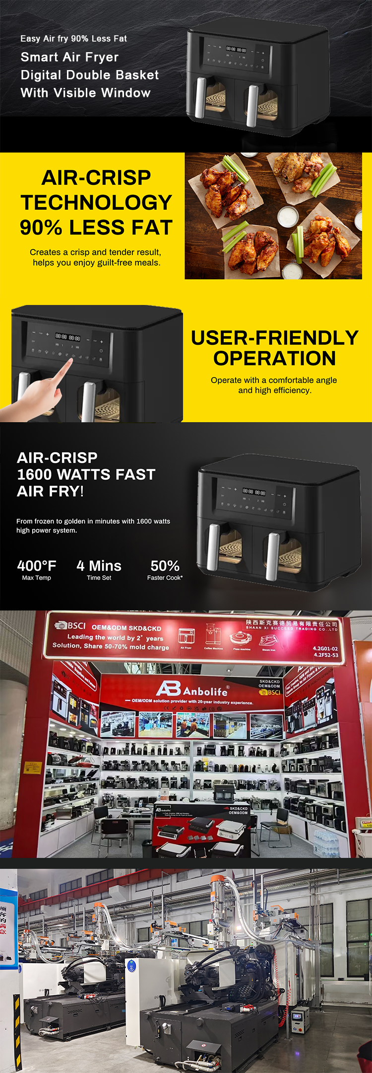 Double Basket Air Fryer Smart Digital With Visible Window Dual Zone