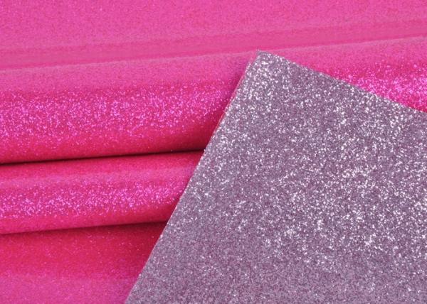 Durable Synthetic Leather Glitter Pvc Fabric Rose Red Color For Making Bags