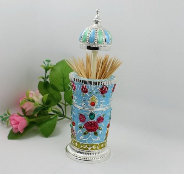 Shinny Gifts High Quality Metal European Enameled Toothpick Holder Vintage Home Decoration