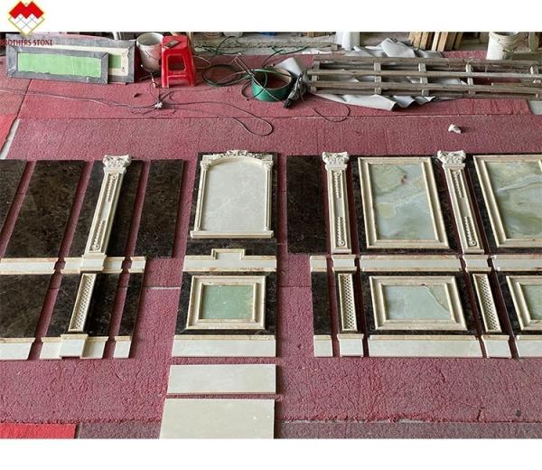 Villa Background Wall Cladding Green Onyx and Beige Marble Stone Slab in Modern Design