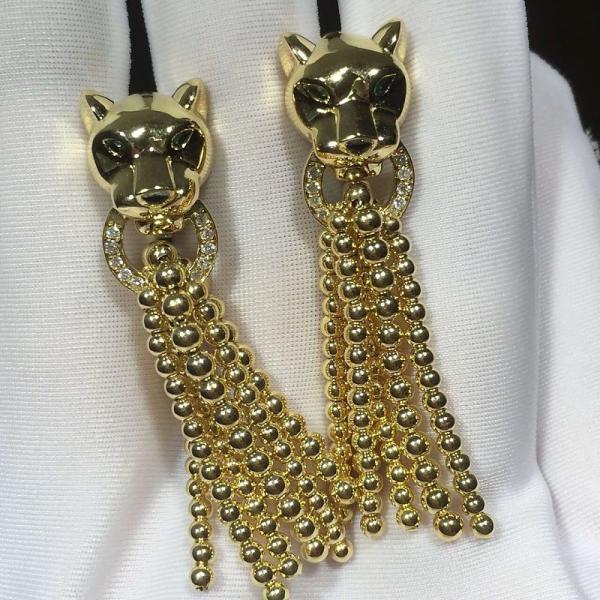 Panther Shaped  Diamond Earrings , 18K Yellow Gold Vintage  Earrings
