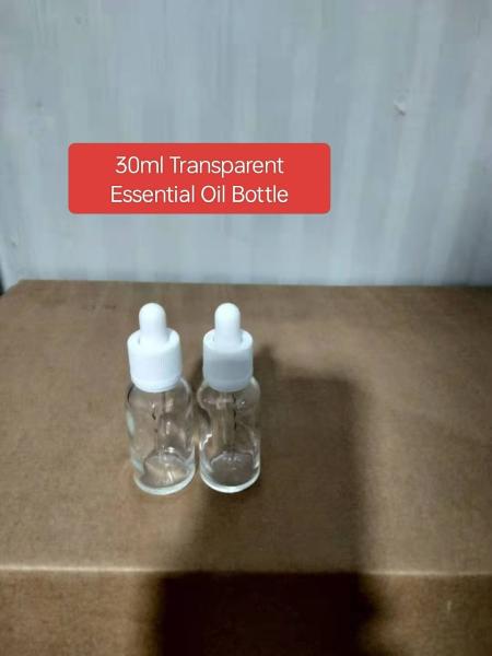 30ml Transparent glass Essential oil bottle+amber ink graduated glass pipettte+white rubber + white plastic Child lock ring.