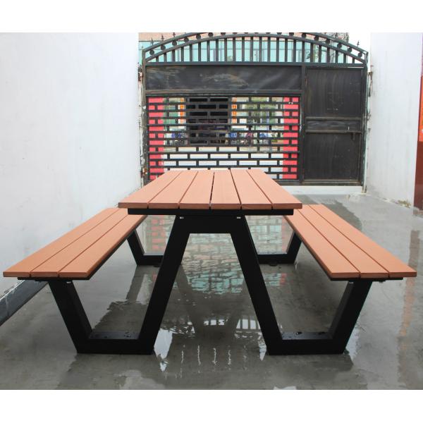 Hotel Restaurant Outdoor Dining Table With Bench , Park Wooden Outdoor Picnic Table With Benches