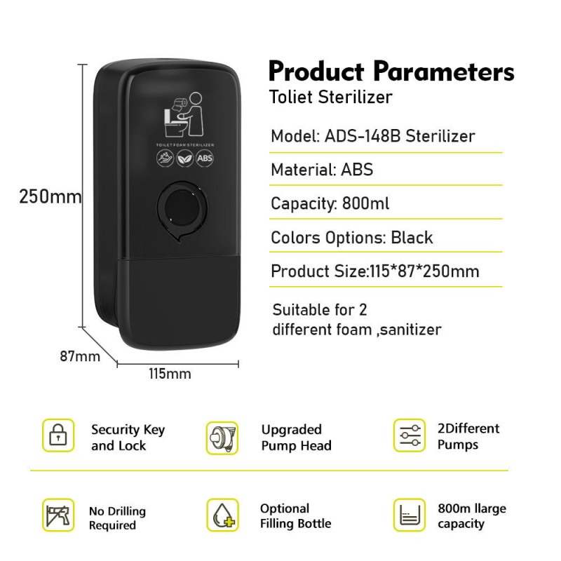 800ml Capacity Wall Mounted Toilet Sanitizer Dispenser For High Traffic Bathrooms
