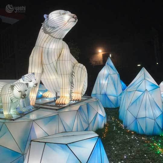 Custom Colorful Elephant Family LED Lantern Set, Wild Animal Light Sculptures with Plant Scenery for Park Lantern Festival