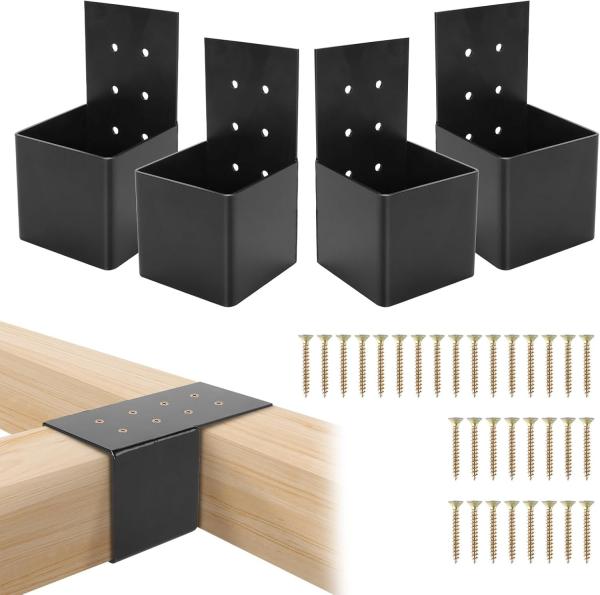 4x 4 Pergola Brackets Steel 3-Way Flat Angle Corner Bracket Heavy Duty Black Powder Coated Pergola Kit For Gazebo