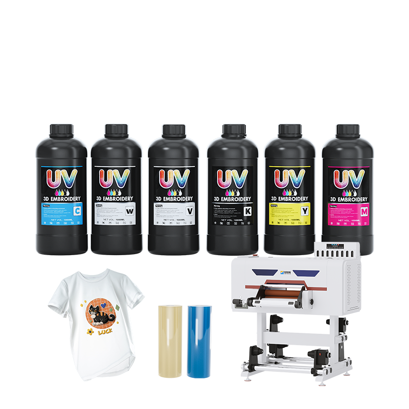 FCOLOR 1000ML Xp600 I3200 I1600 UV Ink 3D Embroidery Imitation AB Transfer Film UV DTF Ink for Textile T Shirt Inkjet Printer