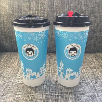 Copos de papel descartáveis opcionais da cor 16oz com tinta do produto comestível das tampas para lojas do chá de Boba