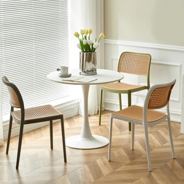Contemporary Plastic Rattan Dining Chair with Optional Armrest