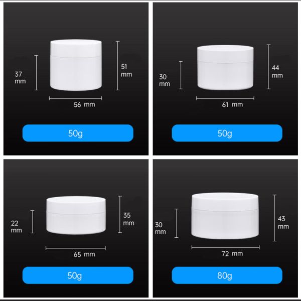 Skin Care Pure White Plastic Cosmetic Jars form 5g to 250g leak proof durable containers lightweight perfect for creams lotions and balms packaging