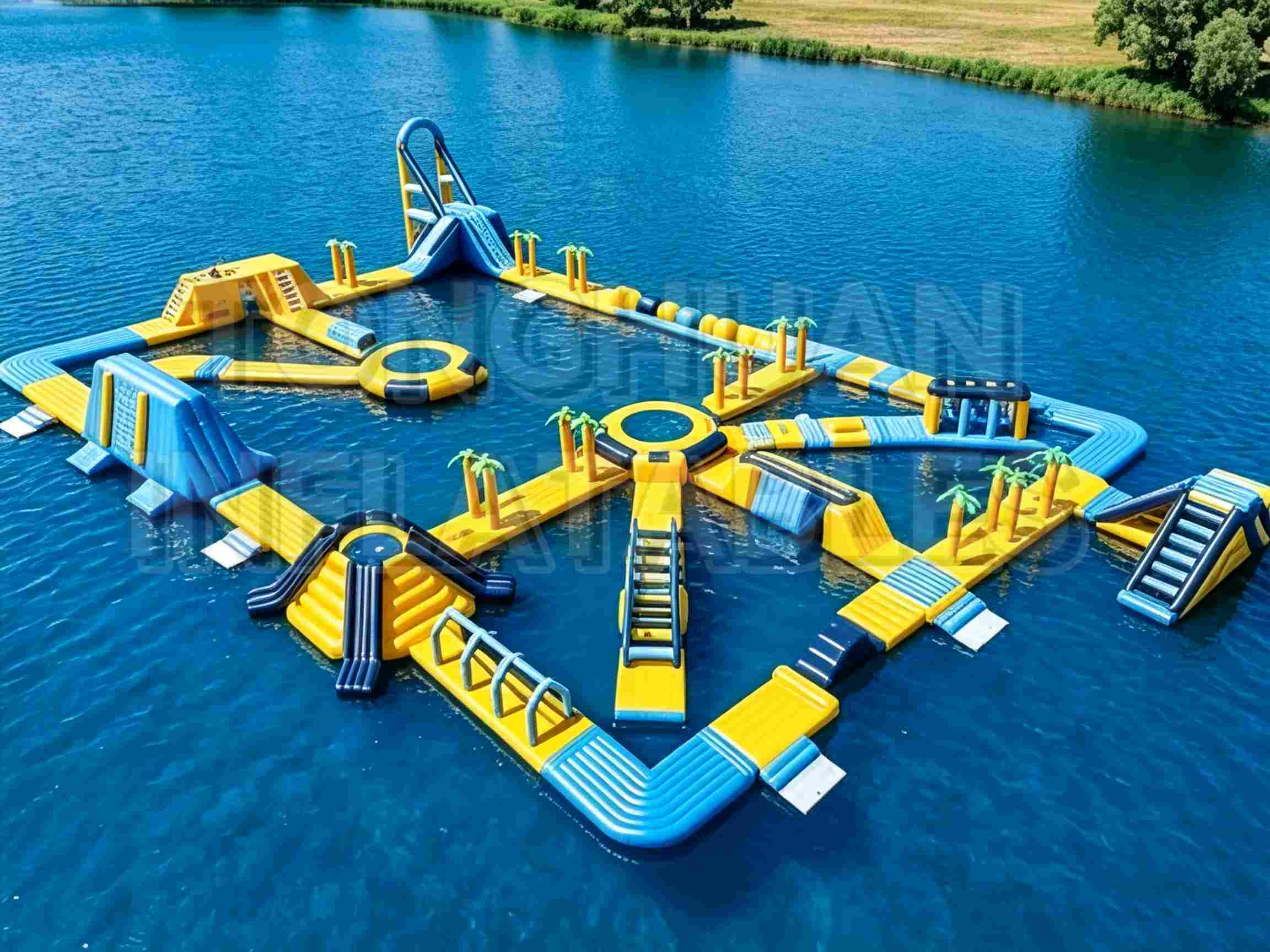 Custom Modular Inflatable Water Park with Slides Climbing Walls Balance Bridges and Activity Platforms for Lakes Resorts Camps and Commercial Recreation