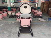 Churrasqueiras Kamado de cerâmica rosa carvão de 22 polegadas para churrasco Alça de bambu