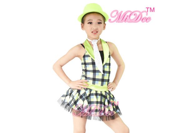 CC2891 Tap & Jazz Dress Dance Costume Contrast Collar Checkered Skirt For Girls