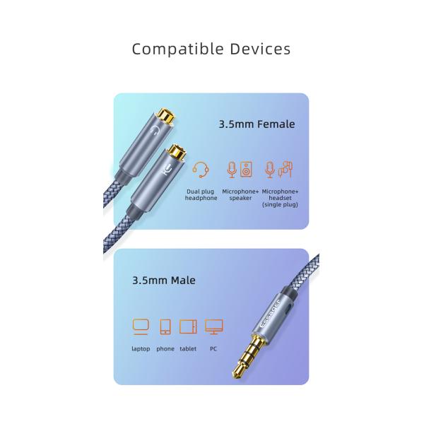 Braid Shielding 3.5MM Audio Adapters 2 In 1 Supporting Microphone Audio Cable