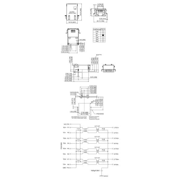90 ° Magnetic RJ45 Connector Assembly Tab Down 10 / 100 / 1000 Base - T