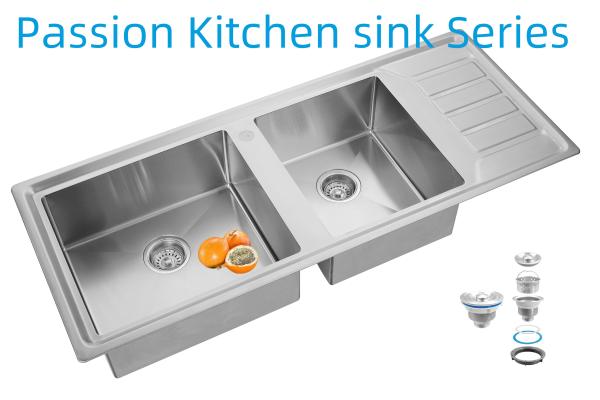 12050 Handmade Kitchen Stainless Steel Doubel Bowl Sink With Drainboard