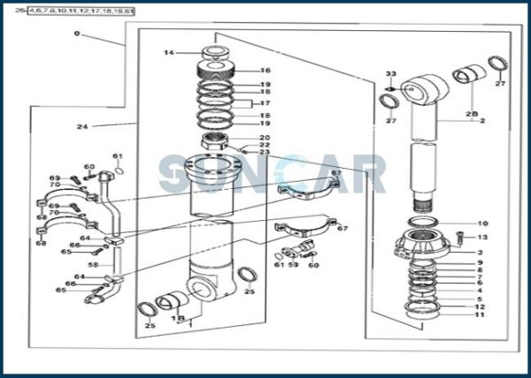 4653042 4S00959 Bucket Cylinder Service Kit For DEERE 450LC 650DLC