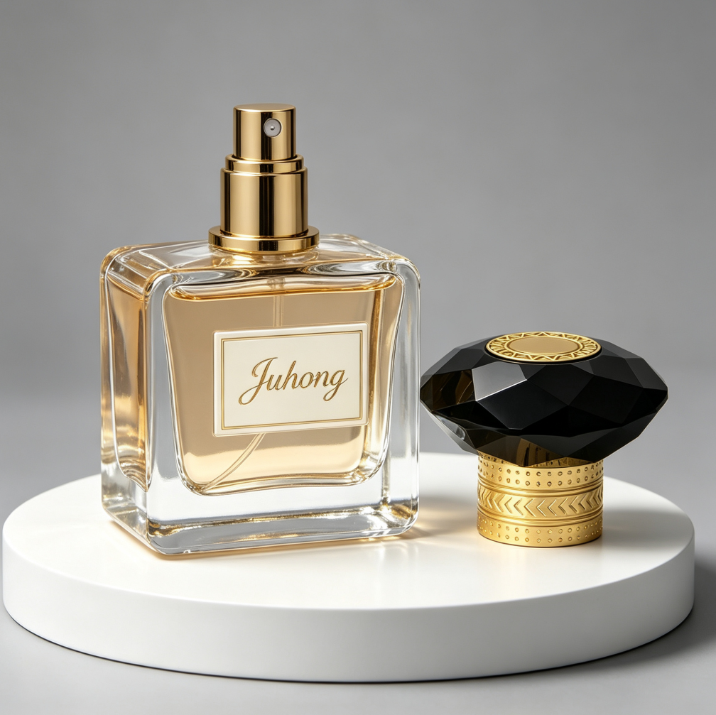 Luxury Black Faceted Crystal Zamac Perfume Bottle Cap Gold Plated Custom Logo Metal Perfume Lid FEA 15