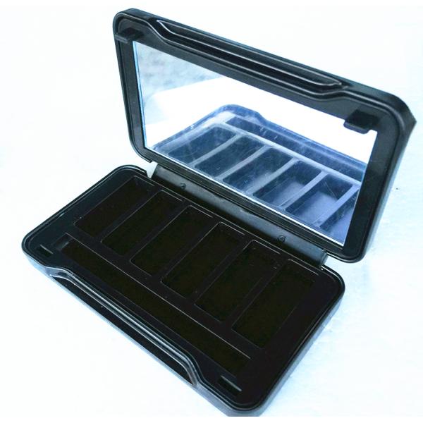 Black elegant matel tin can /  tin box container with hinged lid and plastic inner mirror