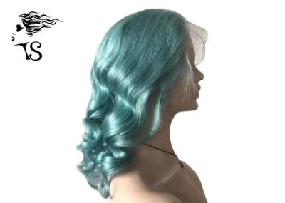 Fashion Curly Virgin Brazilian Remy Human Hair Full Lace Wig Peacock Blue Color