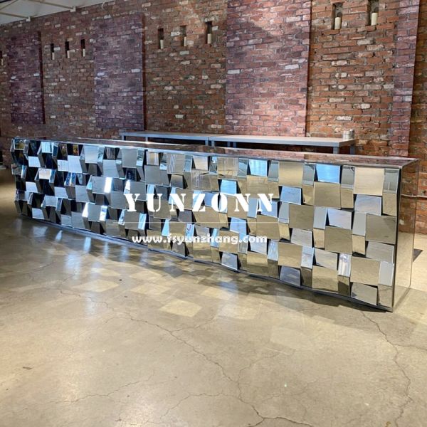 Modern Stainless Steel Iron Rectangle Bar Table with Mirror Glass New Design Home Club Bar Counter for Hotel & Wedding Events