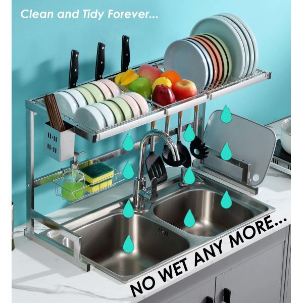 2 Tier Dish Dryer Rack Over Sink  , Polishing Double Sink Drying Rack ODM