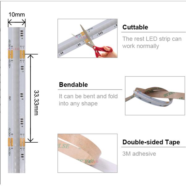 Full Color Dotless DC12V 810leds COB Strip Light High Density Flexible Dimmable IP20 Rated