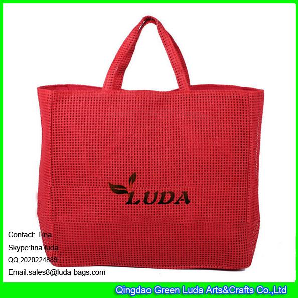LUDA hot sale promotion cheap paper straw bag red color collision beach straw bag