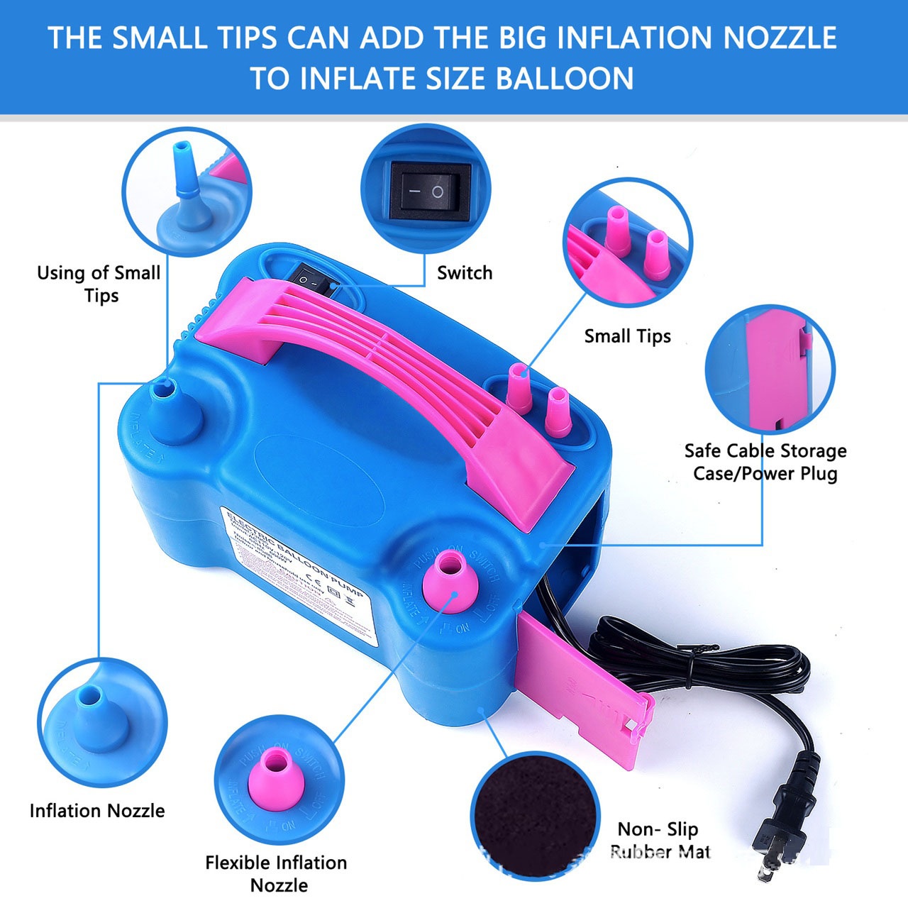 SPU Dual-Purpose Electric Air Pump Double-Layer Balloon Inflator PP Material Portable Automatic for Wedding Room Decorations