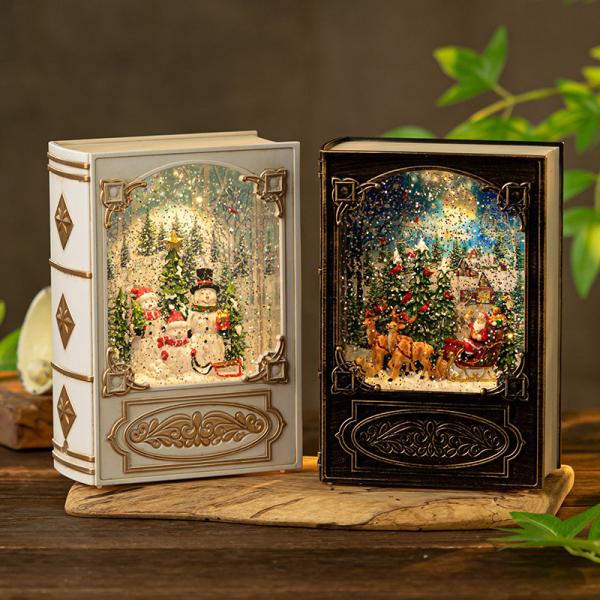 Christmas Musical Snow Globe Book Light Rotating LED Night Light With Music Box