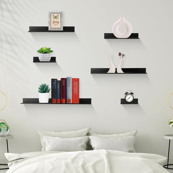 Estantes flotantes negros Estantes de baño Bracket montado en la pared, 16 