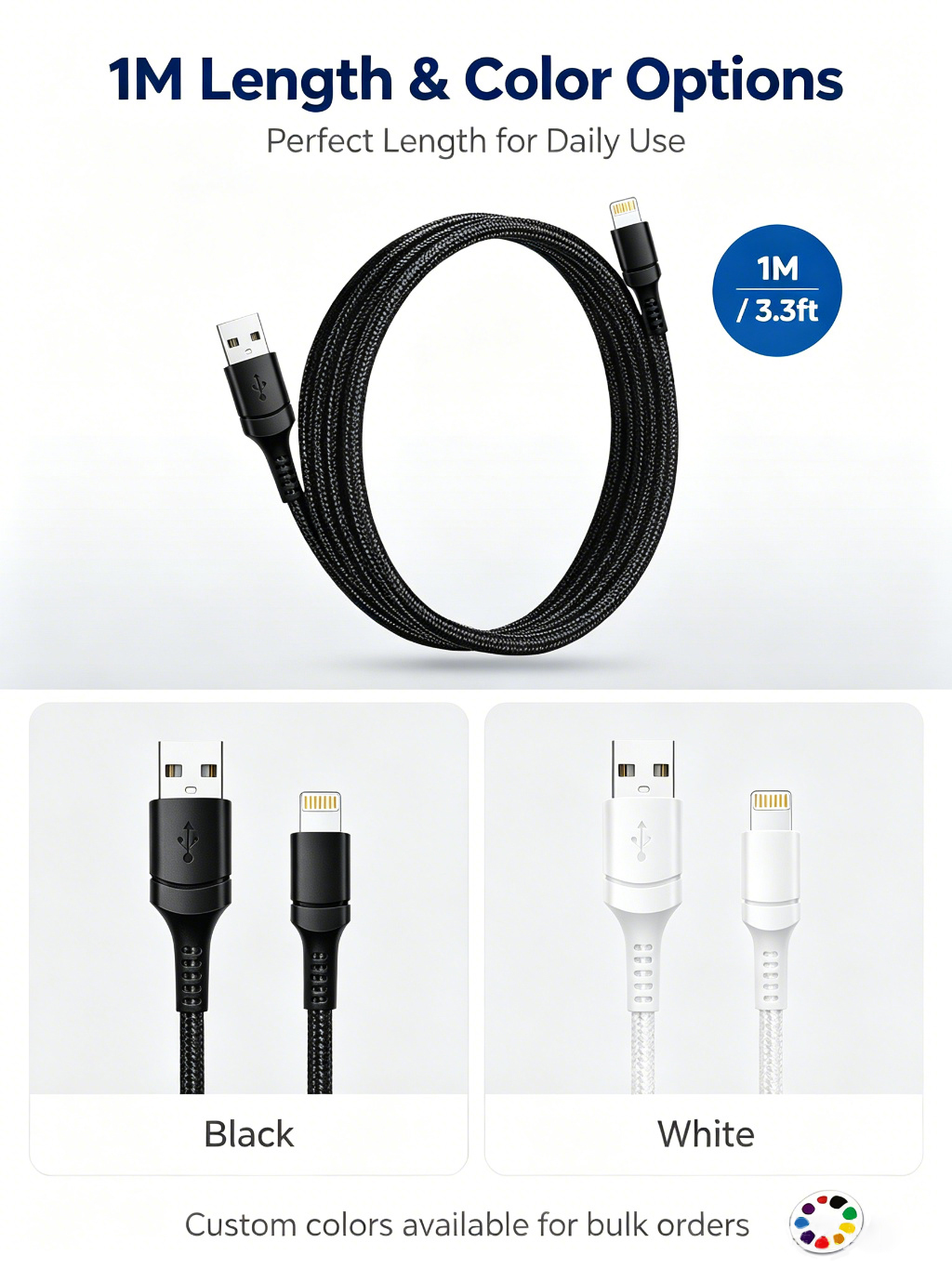 1m Lighting To Usb Cable Fast Charging Data Cable Nylon Braided
