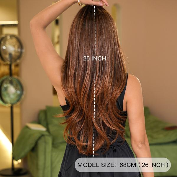 Fashion Long Body Wave Dark Root Hair Brown Synthetic Wigs For Women