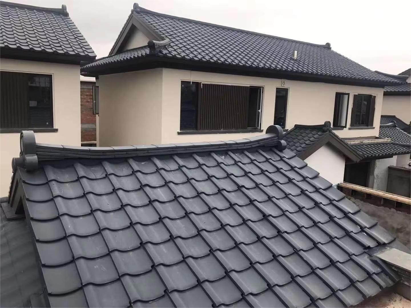 Minimalist Japanese Flat Ceramic Kawara Tiles Matte Black Interlocking Roof Tiles for Timber Frame Houses