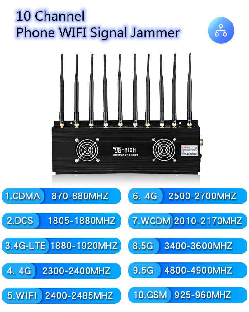 Jammer сигнала UHF VHF Wifi телефона 10 каналов для тюрьмы школы домашнего офиса