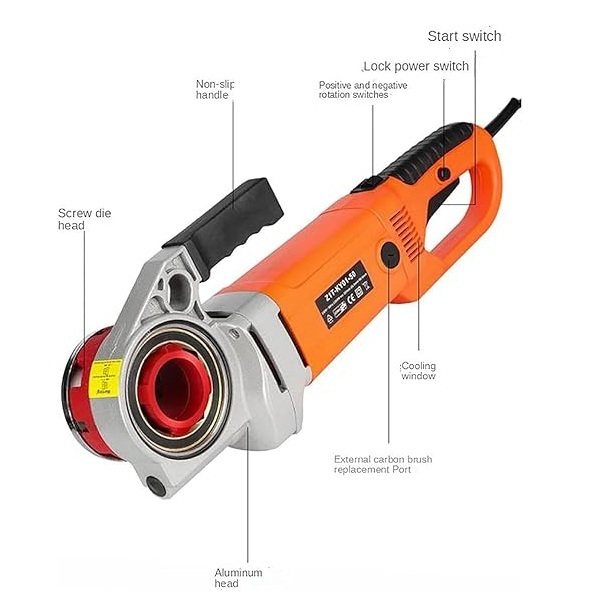 2300W Portable Pipe Threader 1/2-2 Inch Electric Handheld Threading Machine with 6 Dies