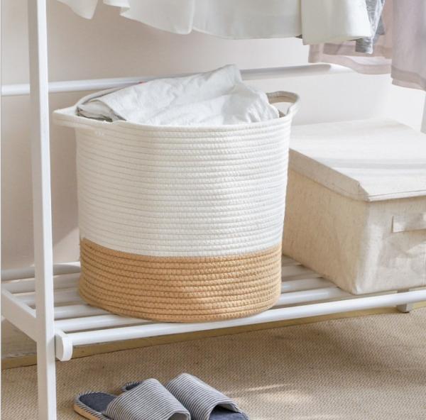 OEM home center decoration easter woven big blue cotton rope baby storage organizer empty toys gifts clothes laundry bas