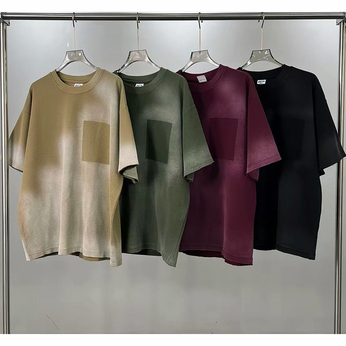 325GSM Airbrushed Waffle Knit T Shirt Anti Pilling Drop Shoulder T Shirt Gradient