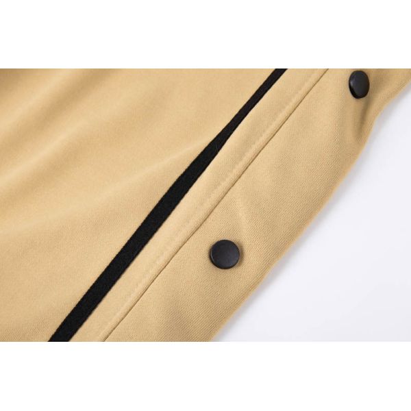 Men's 260g Polyester French Terry Track Pants with Full Side Button Placket and Contrast Black Stripe