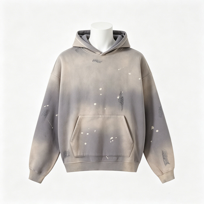 360GSM 	Men's Heavyweight Hoodie Spray Gradient Wash Pullover Hooded Sweatshirt Oversized