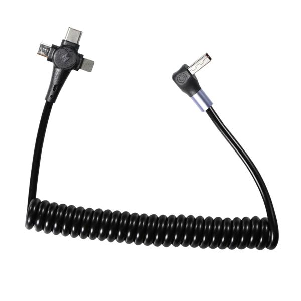 Cable de charge rapide enroulé 3 en 1, USB-C à 8 broches et Micro USB, câble rétractable à trois têtes pour téléphone 3 pieds / 4 pieds / 6 pieds