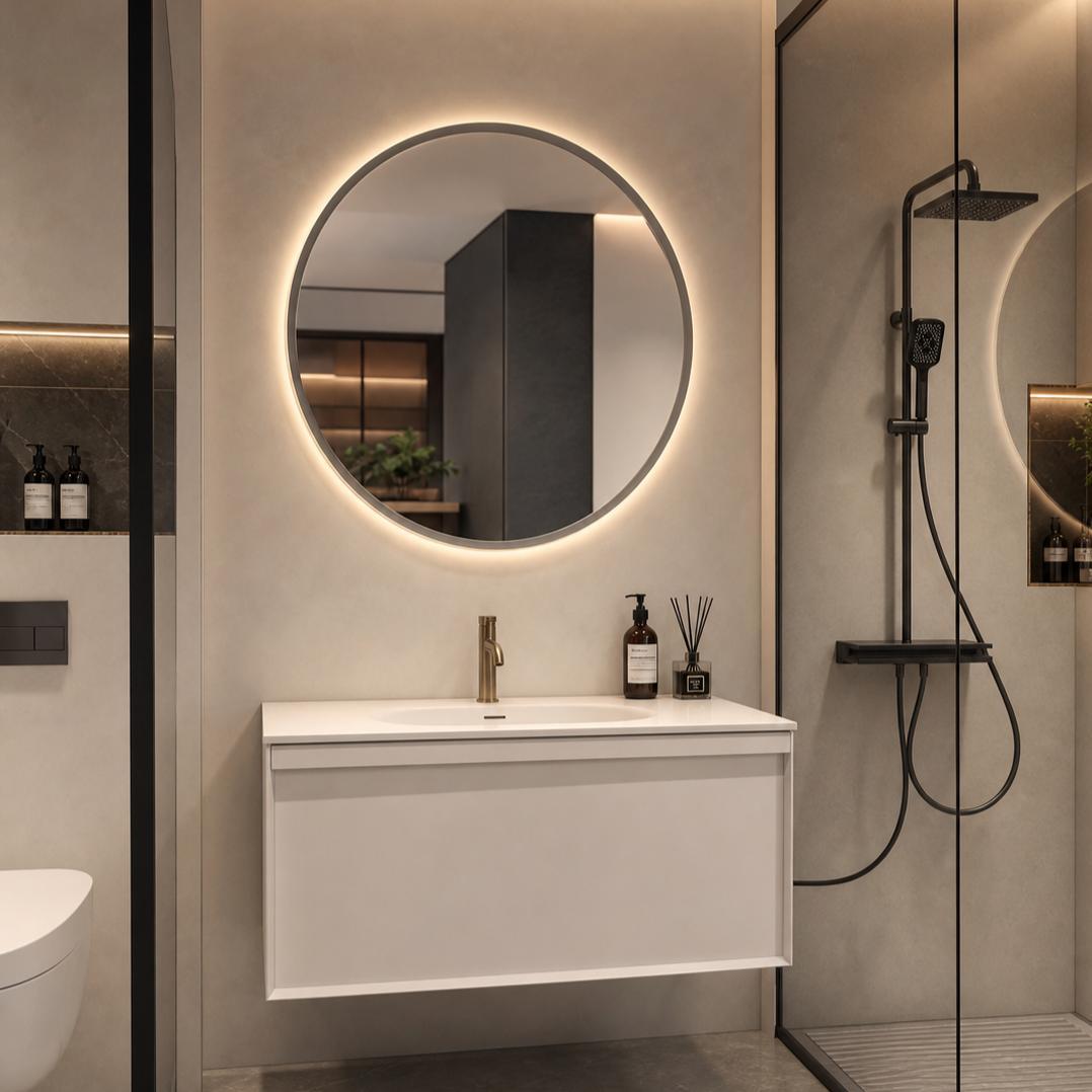 Wall Mounted Polished Bathroom Vanity Cabinets Fluted Wood 800mm