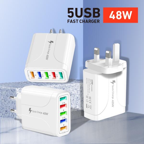 Portable 48W Fast USB Chargers 5 Port USB Travel Charger Adapter