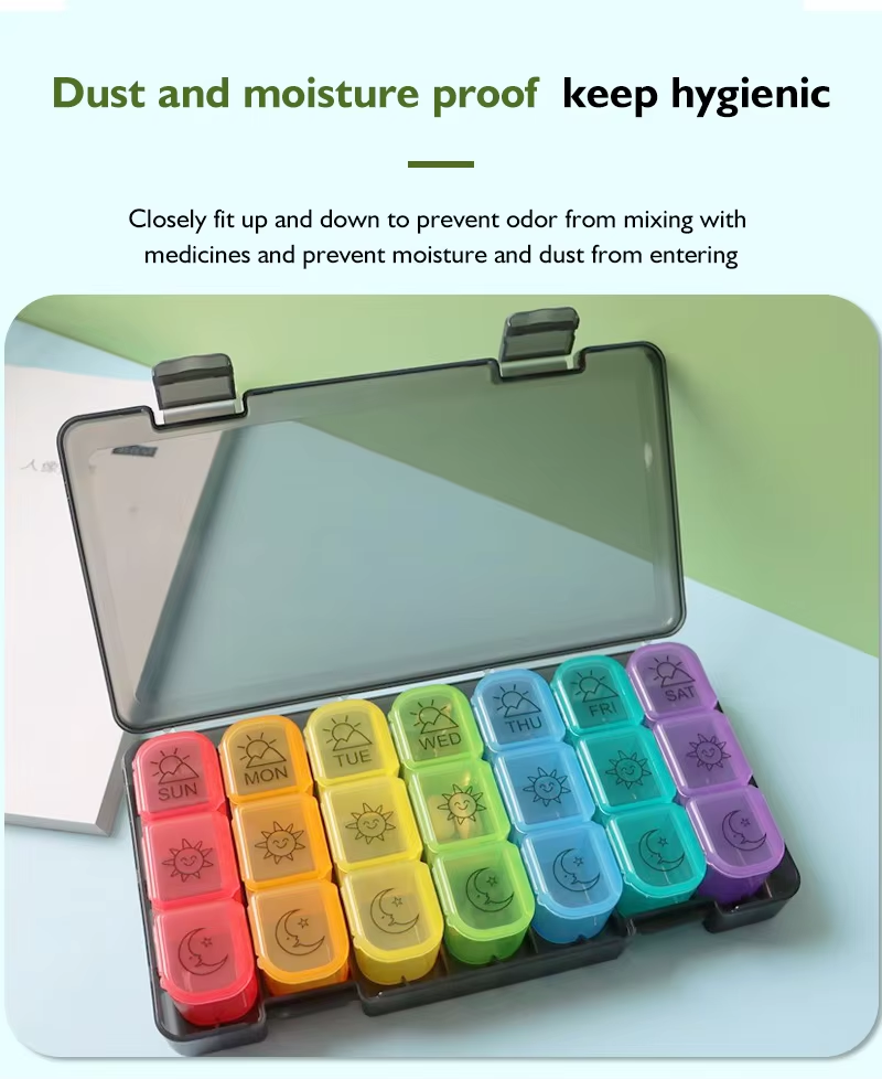 Pill Container Organizer 3 Times Day 7 Days Plastic Portable 21 Compartments Weekly Travel Vitamin Medication Case